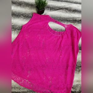 Express Hibiscus Pink Floral Lace Blouse